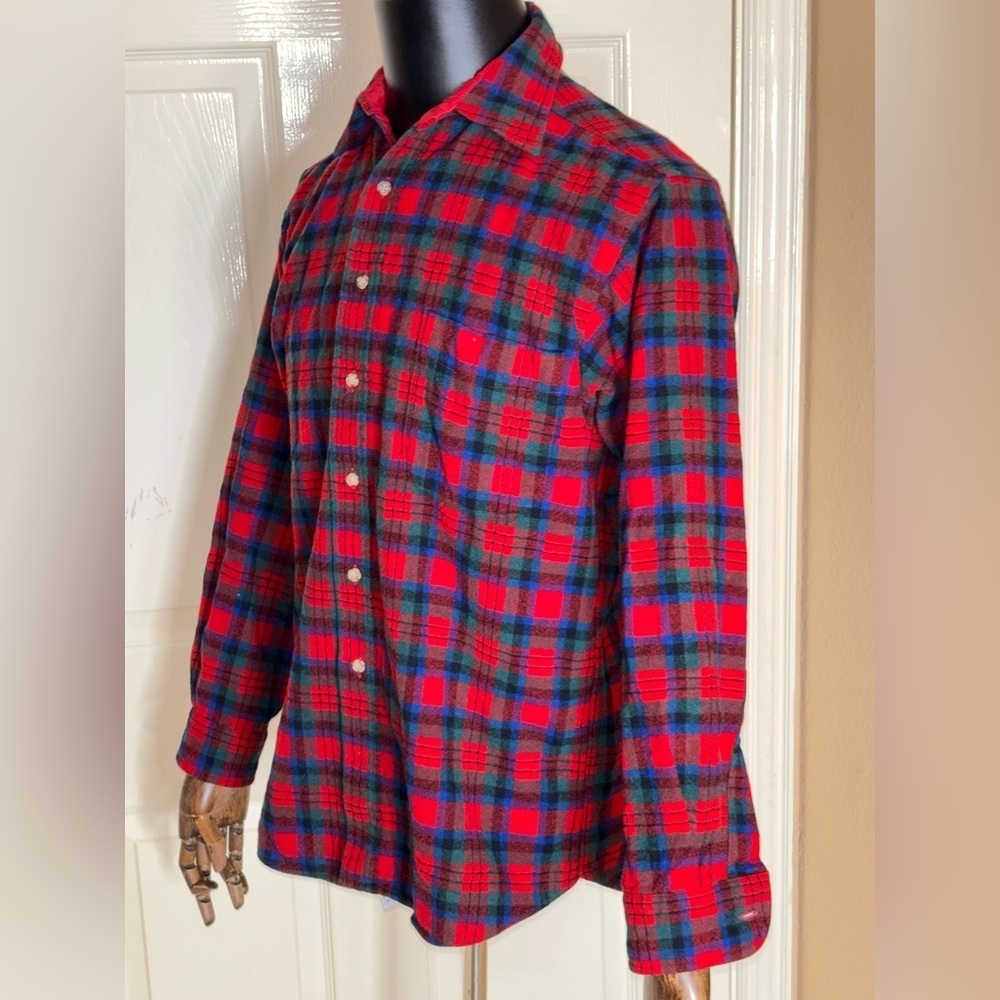 VTG Pendleton Flannel Shirt Mens Medium Red Tartan Plaid Wool Long Sleeve​​​ - Picture 3 of 12